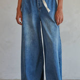 Libbie Wide-Leg Drawstring Denim Pants