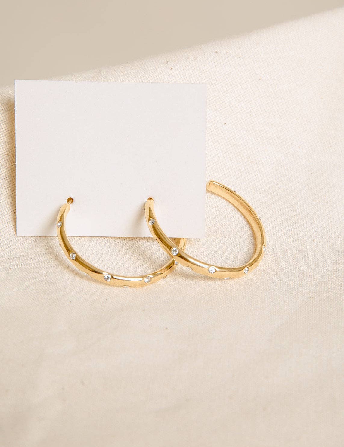 Inset Crystal Hoops — Gold