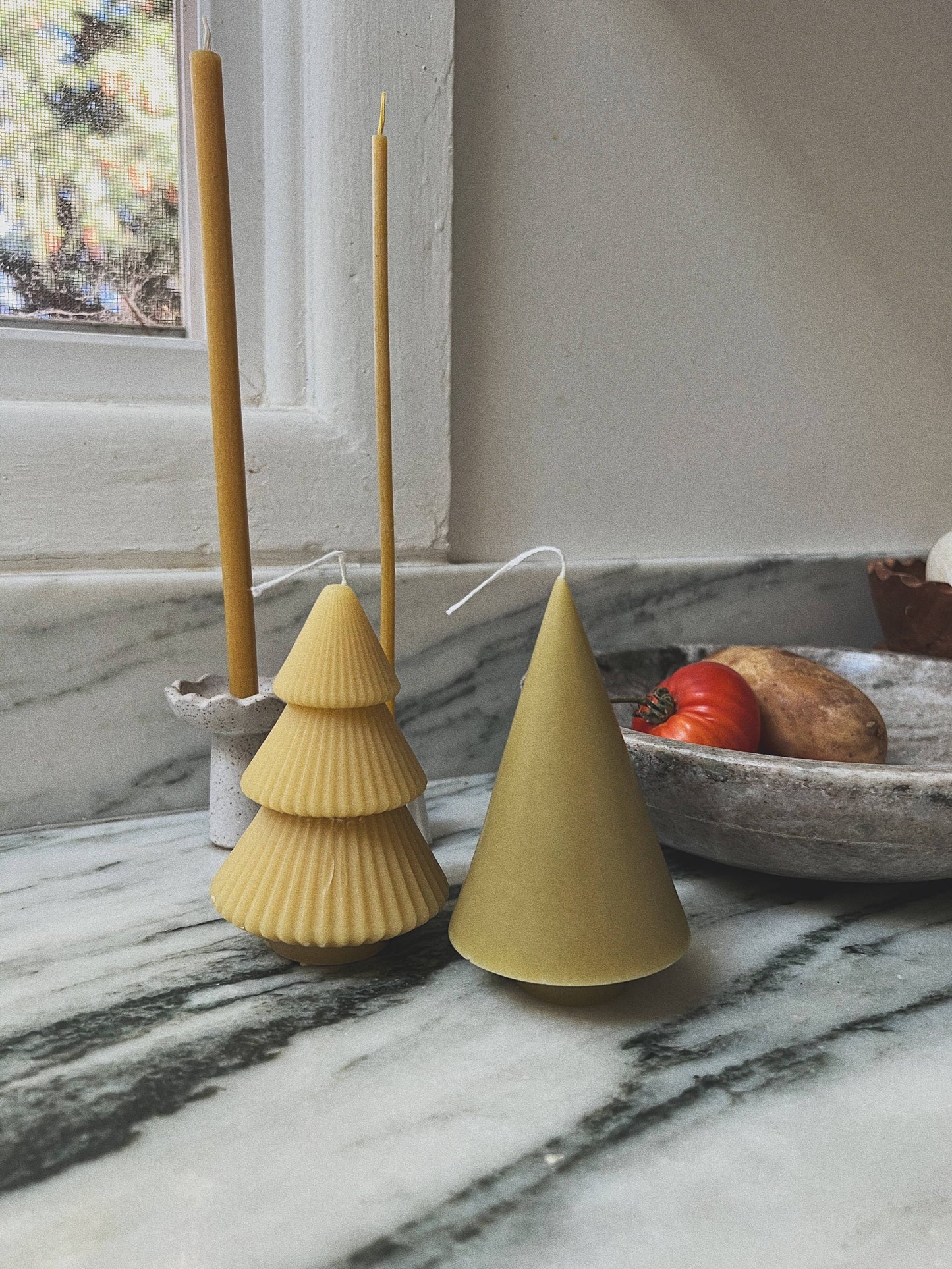 Ribbed Beeswax Tree Candle