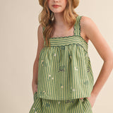 Lauren Embroidered Stripe Tank