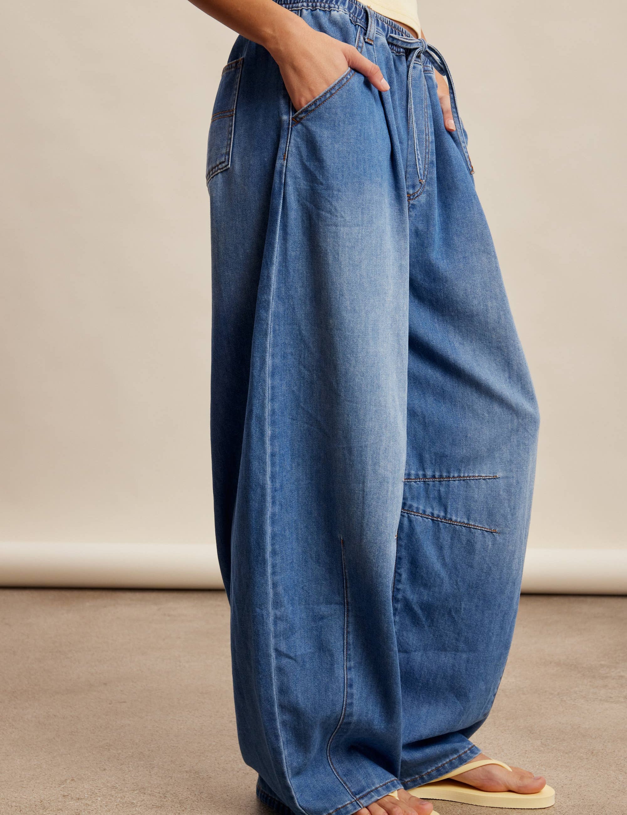 wide leg pull on denim pants
elastic waistband denim pants
lightweight cotton denim trousers
relaxed wide leg jeans women
drawstring waist denim pants
comfortable boutique denim pants
soft wide leg denim jeans
everyday relaxed denim pants