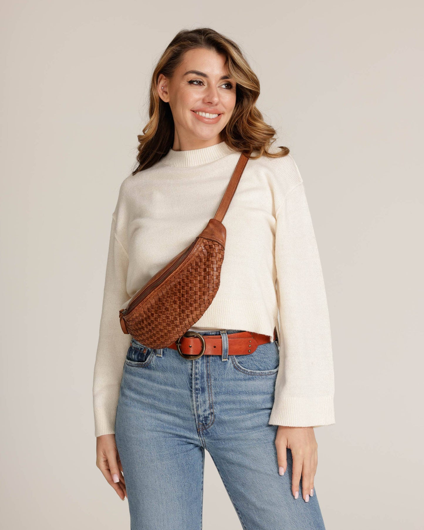 Hanna Woven Leather Belt Bag