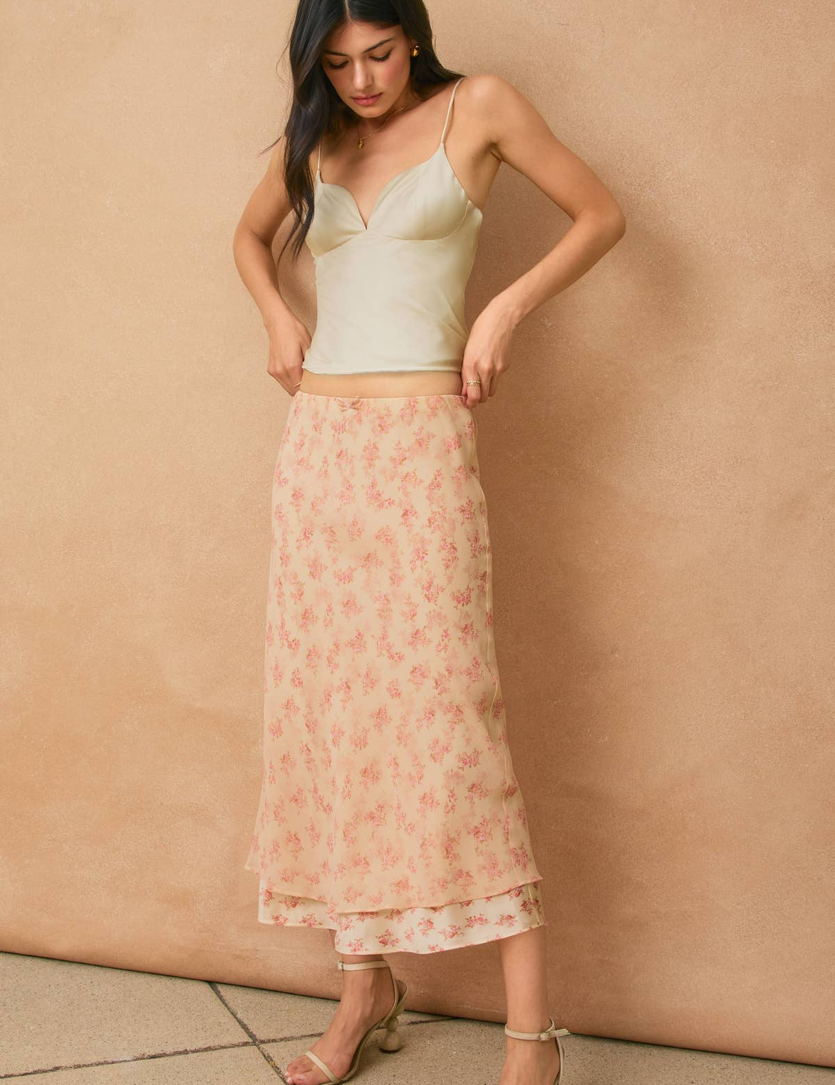 Rosewater Layered Midi Skirt