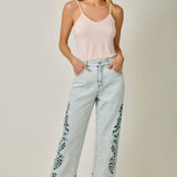 Eyelet Embroidered Straight Leg Jeans