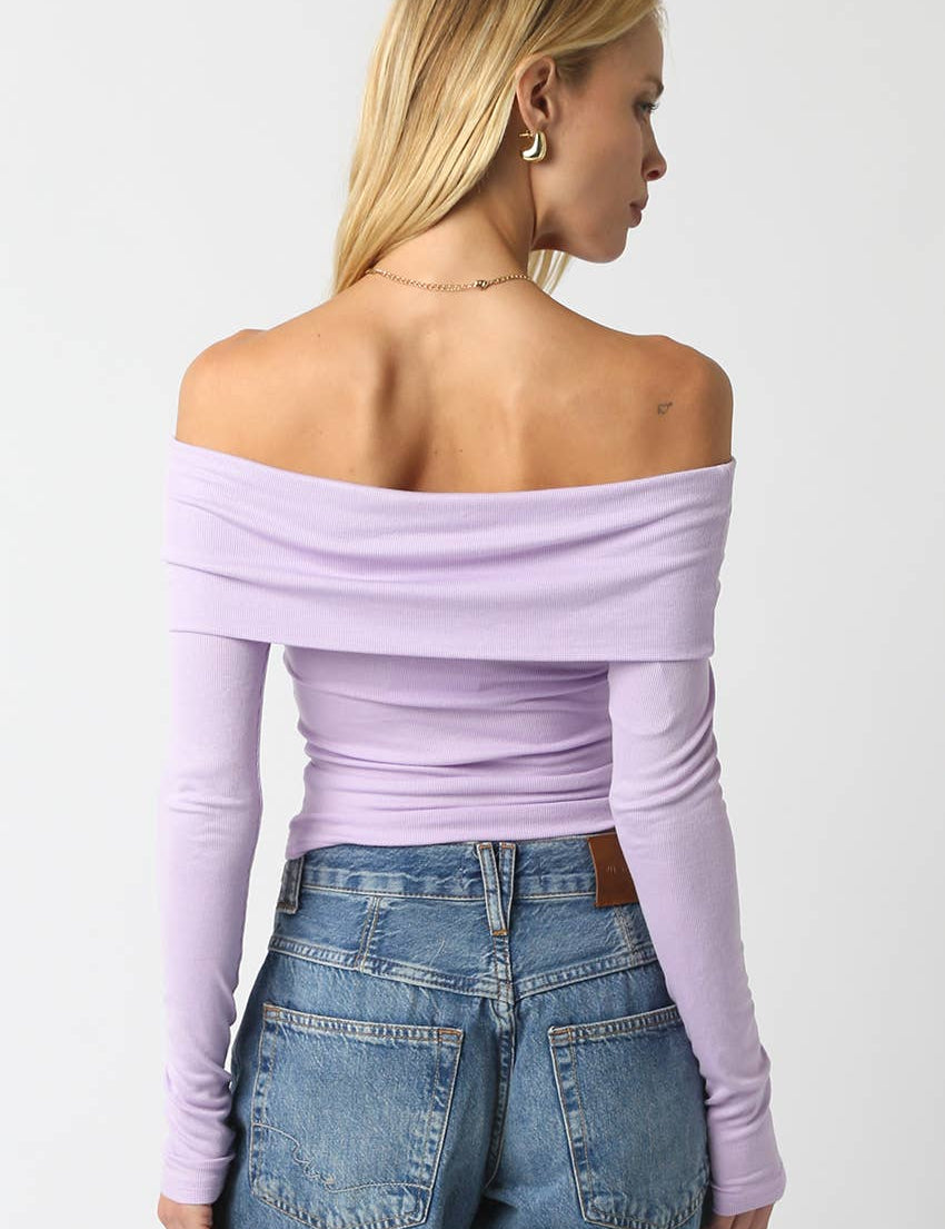Evening Bloom Off-Shoulder Ribbed Top