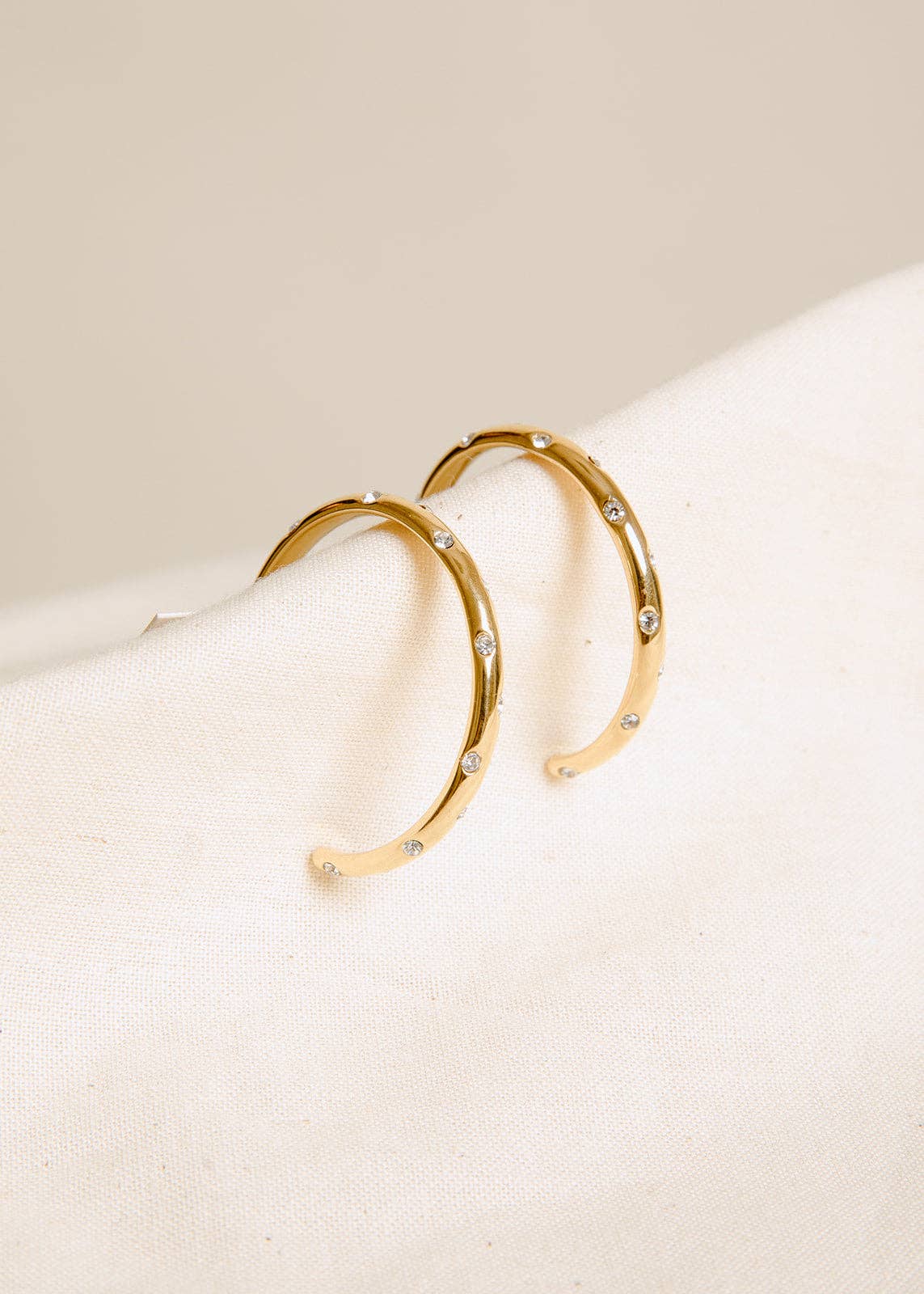 Inset Crystal Hoops — Gold