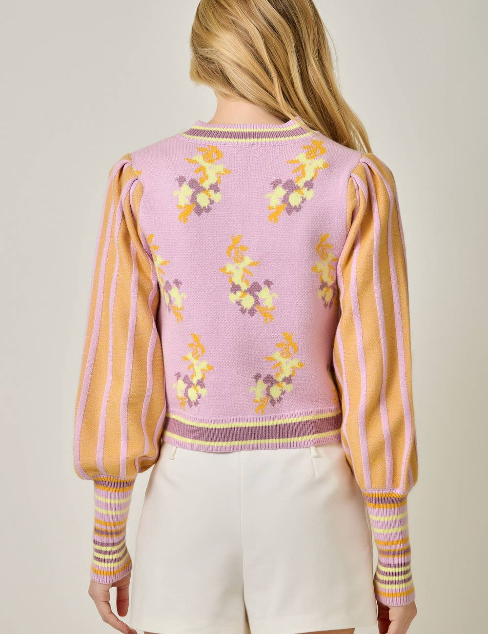 floral knit cardigan, lilac cardigan sweater, zip front cardigan women, spring lightweight cardigan