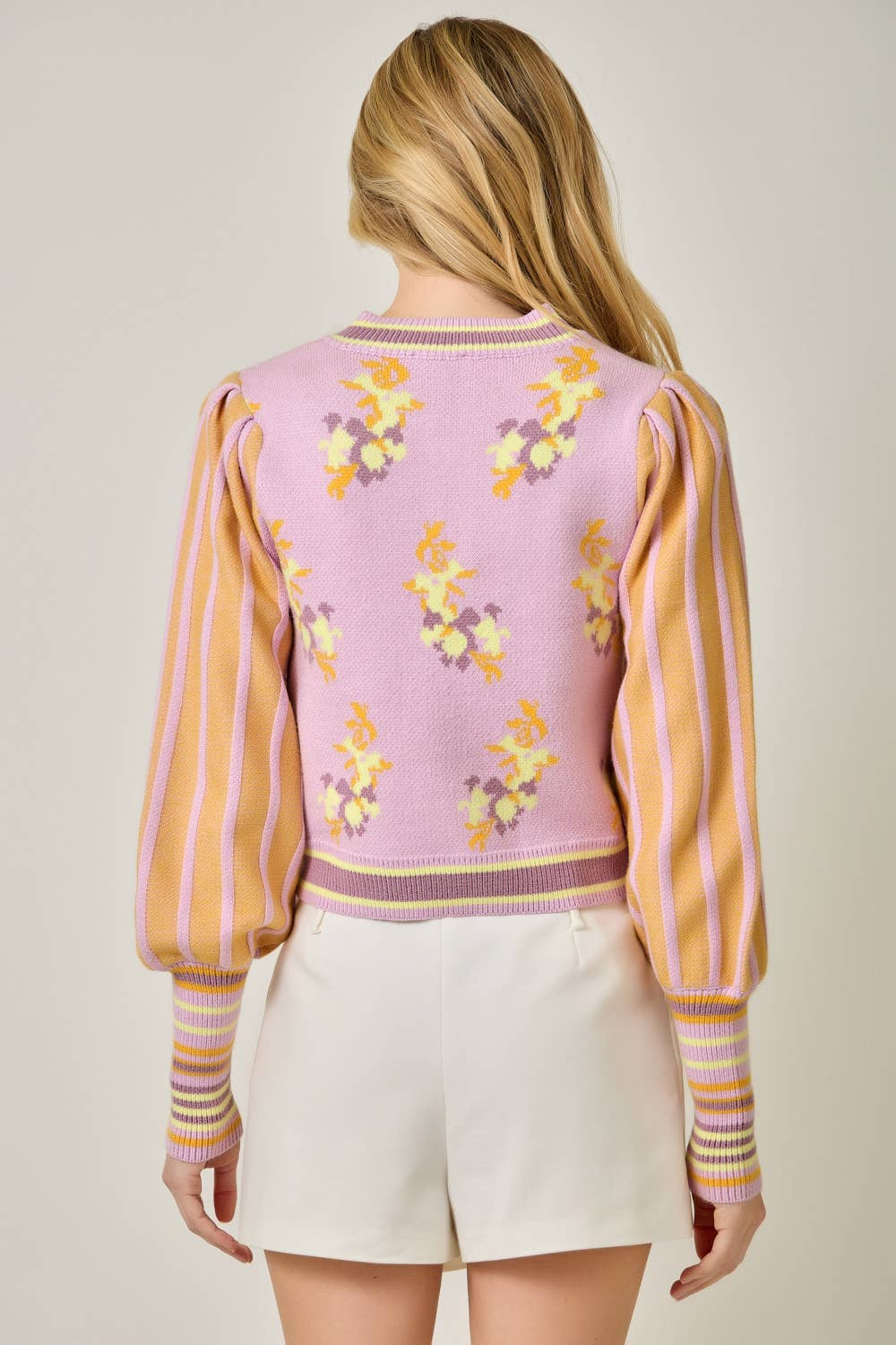 floral knit cardigan, lilac cardigan sweater, zip front cardigan women, spring lightweight cardigan