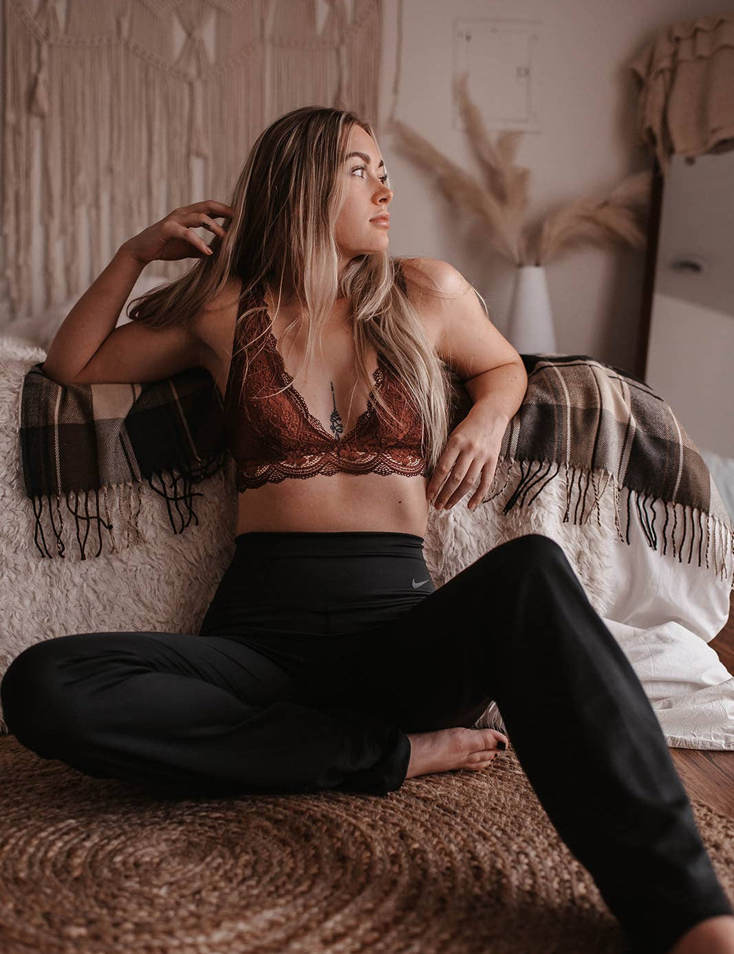 women's brown lace bralette, chocolate brown bralette, brown lace bra, lace bralette women, deep v lace bralette, scalloped lace bralette, stretch lace bralette, layering bralette, bralette under sweater, bralette for low cut tops, fall layering bralette, brown lingerie bralette, boho lace bralette, western layering top, western women's clothing, chocolate brown fall clothing, women's boutique bralette, east tennessee boutique, west of may boutique