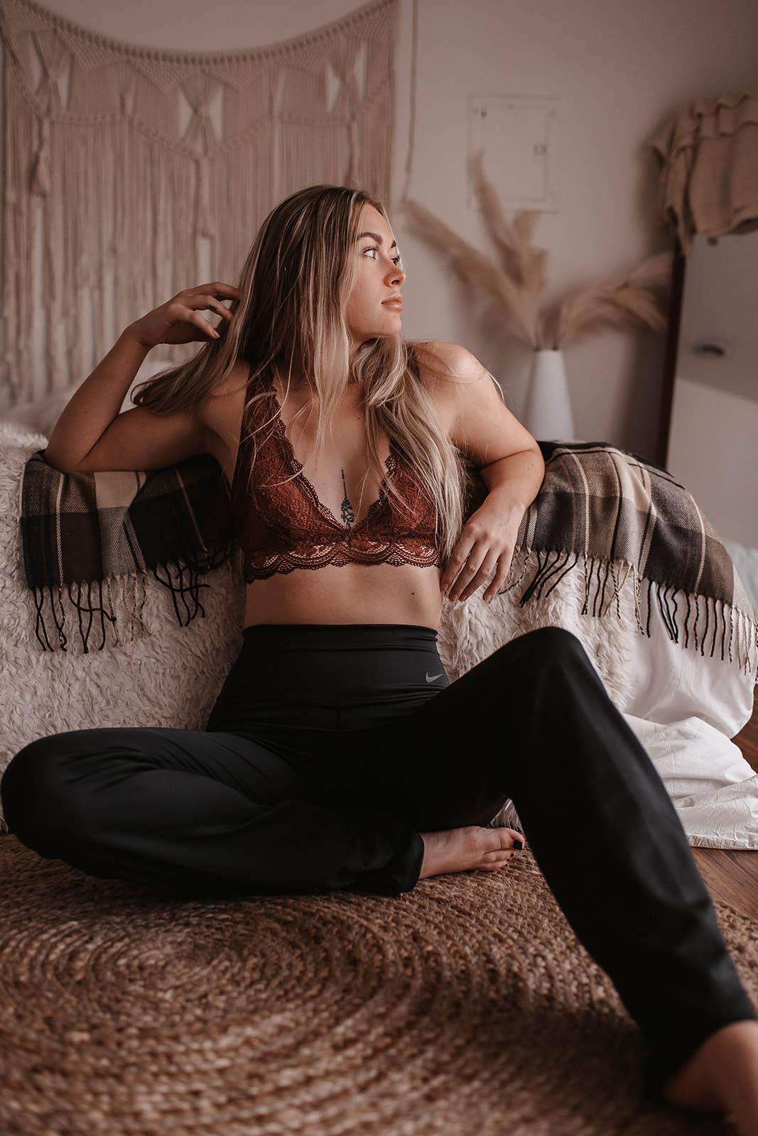 women's brown lace bralette, chocolate brown bralette, brown lace bra, lace bralette women, deep v lace bralette, scalloped lace bralette, stretch lace bralette, layering bralette, bralette under sweater, bralette for low cut tops, fall layering bralette, brown lingerie bralette, boho lace bralette, western layering top, western women's clothing, chocolate brown fall clothing, women's boutique bralette, east tennessee boutique, west of may boutique