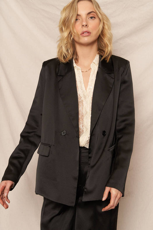 Midnight Satin Blazer