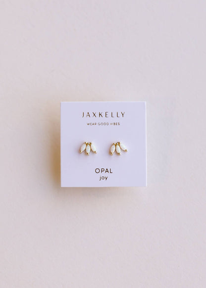 Luna Crown Studs – White Opal & Gold
