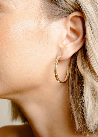 Inset Crystal Hoops — Gold