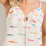 fish print camisole women
colorful coastal print tank top
beach vacation camisole women
matching set fish print top
playful summer camisole women
adjustable strap tank top
v neck printed summer top
coastal novelty print blouse
plus size summer matching set
summer spritz collection top