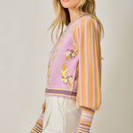 floral knit cardigan, lilac cardigan sweater, zip front cardigan women, spring lightweight cardigan