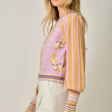 floral knit cardigan, lilac cardigan sweater, zip front cardigan women, spring lightweight cardigan