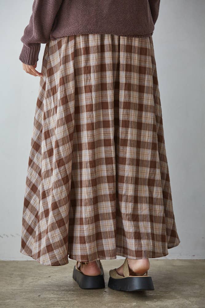 brown plaid midi skirt, plaid maxi skirt, fall midi skirt, brown gingham skirt, matching skirt set, plaid matching set, western midi skirt, boho plaid skirt, full midi skirt, elastic waist skirt, brown fall skirt, Antelope skirt, Antelope matching set