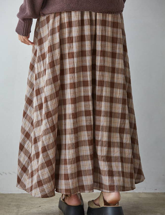 brown plaid midi skirt, plaid maxi skirt, fall midi skirt, brown gingham skirt, matching skirt set, plaid matching set, western midi skirt, boho plaid skirt, full midi skirt, elastic waist skirt, brown fall skirt, Antelope skirt, Antelope matching set