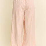 pink stripe wide leg pants
elastic waistband striped pants
vertical stripe summer pants
lightweight pull on pants
striped lounge pants women
wide leg pants with pockets
blush stripe pants women
relaxed fit summer trousers
comfortable boutique wide leg pants
plus size friendly wide leg pants