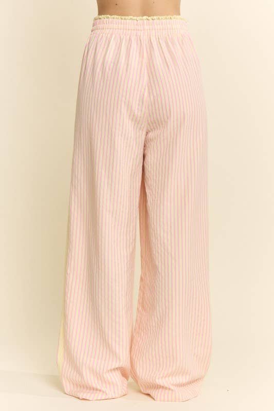 pink stripe wide leg pants
elastic waistband striped pants
vertical stripe summer pants
lightweight pull on pants
striped lounge pants women
wide leg pants with pockets
blush stripe pants women
relaxed fit summer trousers
comfortable boutique wide leg pants
plus size friendly wide leg pants