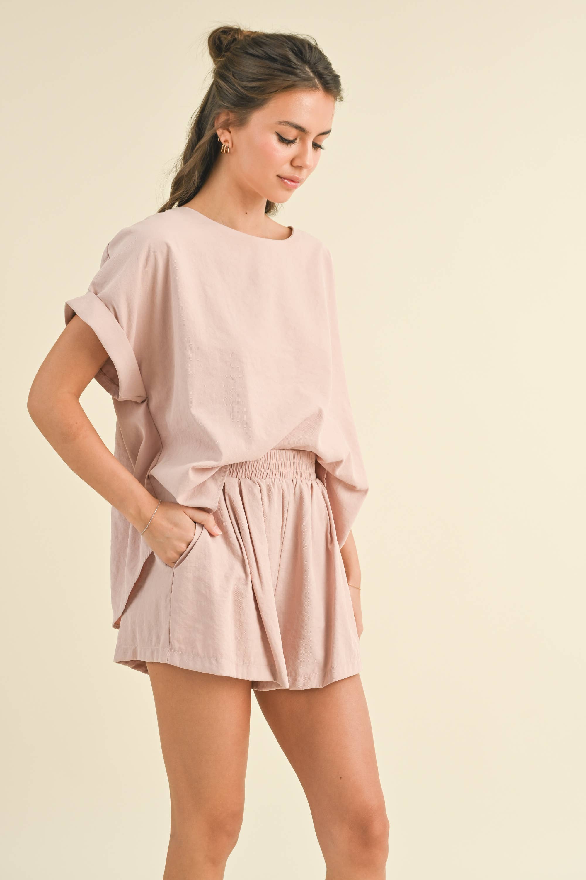 blush pink elastic waist shorts
matching set shorts
summer pull on shorts
shorts with pockets
relaxed fit shorts women
comfortable everyday shorts
mom friendly shorts
boutique summer shorts
west of may shorts