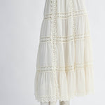 lace maxi skirt, white boho skirt, tiered lace skirt, flowy spring maxi skirt