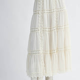 lace maxi skirt, white boho skirt, tiered lace skirt, flowy spring maxi skirt