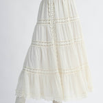 lace maxi skirt, white boho skirt, tiered lace skirt, flowy spring maxi skirt