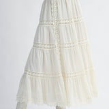lace maxi skirt, white boho skirt, tiered lace skirt, flowy spring maxi skirt
