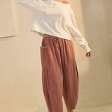 textured cropped utility pants, barrel leg pants, drawstring cotton pants, oversized pocket pants, relaxed fit cropped pants, women's fall pants, casual boutique bottoms, utility pants, west of may boutique