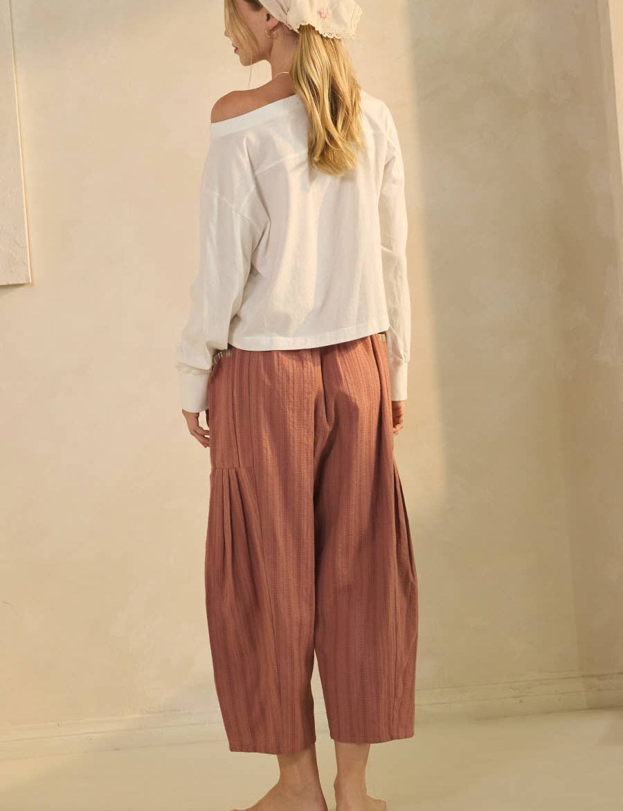 textured cropped utility pants, barrel leg pants, drawstring cotton pants, oversized pocket pants, relaxed fit cropped pants, women's fall pants, casual boutique bottoms, utility pants, west of may boutique
