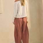 textured cropped utility pants, barrel leg pants, drawstring cotton pants, oversized pocket pants, relaxed fit cropped pants, women's fall pants, casual boutique bottoms, utility pants, west of may boutique