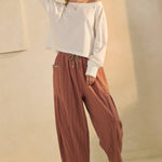 textured cropped utility pants, barrel leg pants, drawstring cotton pants, oversized pocket pants, relaxed fit cropped pants, women's fall pants, casual boutique bottoms, utility pants, west of may boutique