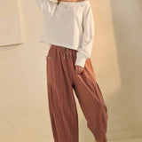 textured cropped utility pants, barrel leg pants, drawstring cotton pants, oversized pocket pants, relaxed fit cropped pants, women's fall pants, casual boutique bottoms, utility pants, west of may boutique