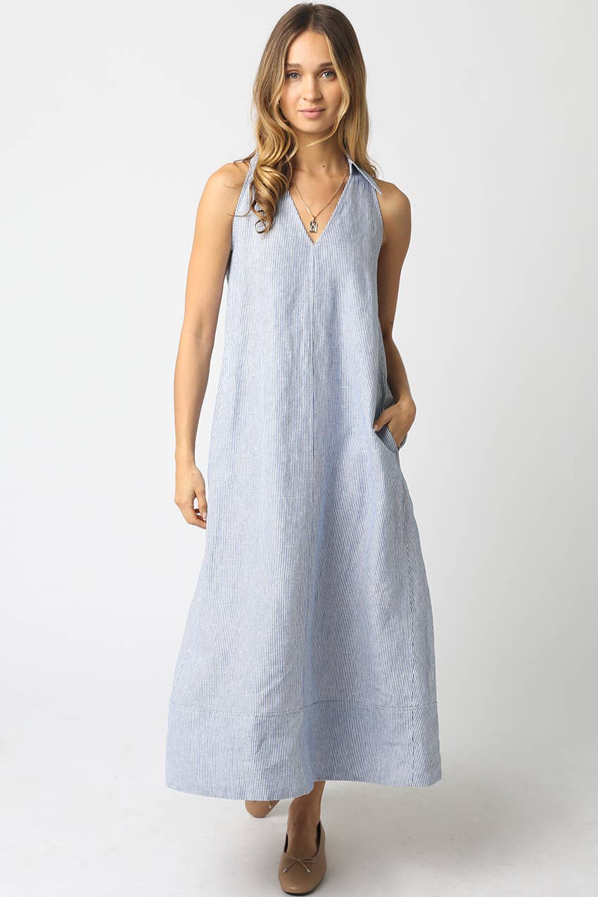 light blue linen maxi dress with v-neckline and side pockets
sleeveless 100% linen dress with relaxed a-line silhouette
coastal-inspired linen maxi dress in soft blue
lightweight linen summer dress with functional pockets
elevated casual linen dress for vacation and everyday wear
coastal grandma 
rich mom dress
high end linen dress
hamptons vacation dress
east coast vacation dress
flattering linen dress
flowy linen dress
linen dress for brunch
linen dress for baby shower
classy linen dress
old money linen 