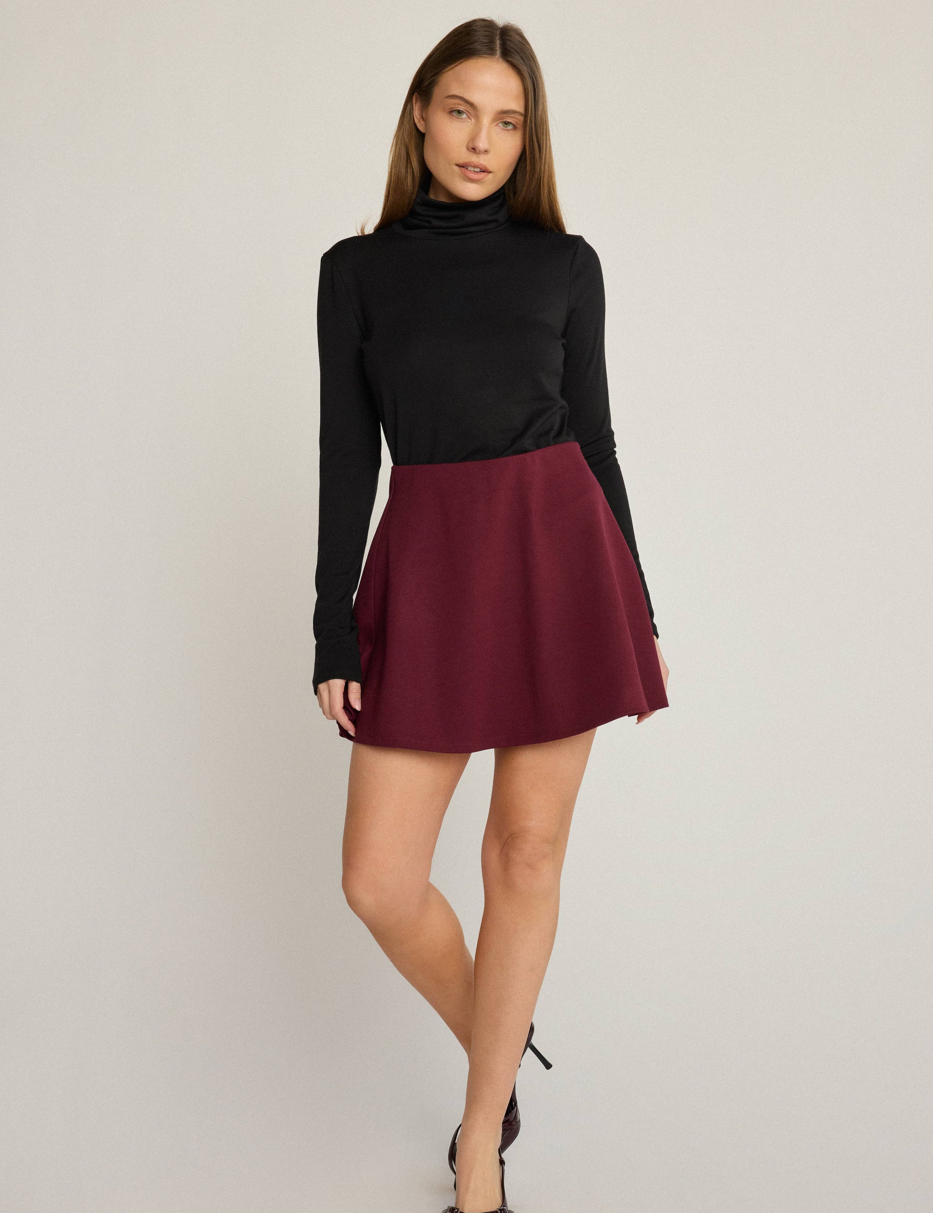 burgundy mini skirt