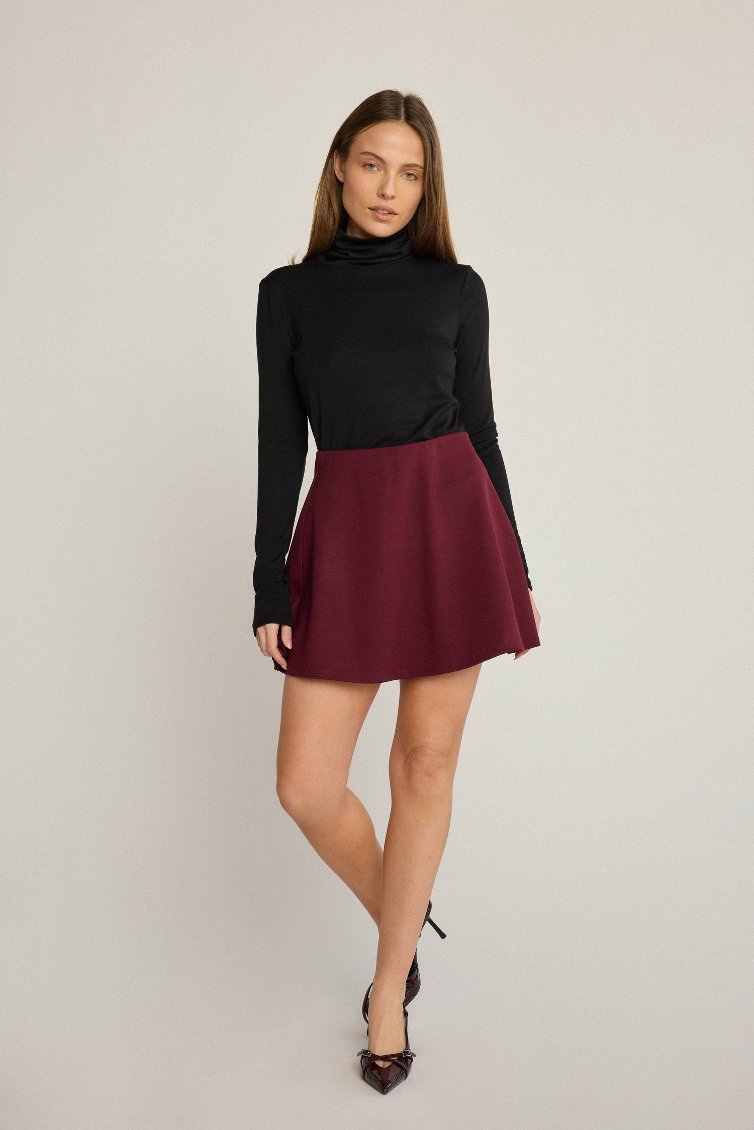 burgundy mini skirt