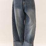 cuffed barrel jeans, striped cuff jeans, ankle length barrel jeans, relaxed fit denim, high rise barrel jeans, cuffed wide leg jeans, boutique denim, women's fall jeans, west of may boutique, free people dupe, boho aesthetic, plus size jeans