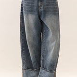 cuffed barrel jeans, striped cuff jeans, ankle length barrel jeans, relaxed fit denim, high rise barrel jeans, cuffed wide leg jeans, boutique denim, women's fall jeans, west of may boutique, free people dupe, boho aesthetic, plus size jeans