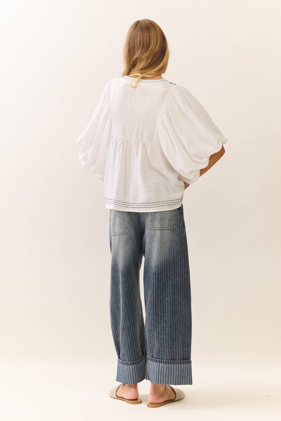 cuffed barrel jeans, striped cuff jeans, ankle length barrel jeans, relaxed fit denim, high rise barrel jeans, cuffed wide leg jeans, boutique denim, women's fall jeans, west of may boutique, free people dupe, boho aesthetic
