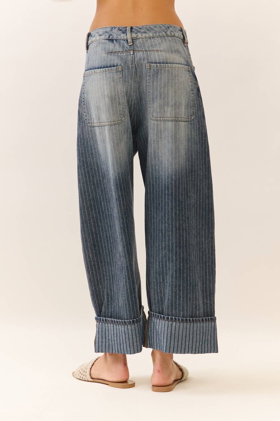 cuffed barrel jeans, striped cuff jeans, ankle length barrel jeans, relaxed fit denim, high rise barrel jeans, cuffed wide leg jeans, boutique denim, women's fall jeans, west of may boutique, free people dupe, boho aesthetic