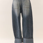 cuffed barrel jeans, striped cuff jeans, ankle length barrel jeans, relaxed fit denim, high rise barrel jeans, cuffed wide leg jeans, boutique denim, women's fall jeans, west of may boutique, free people dupe, boho aesthetic