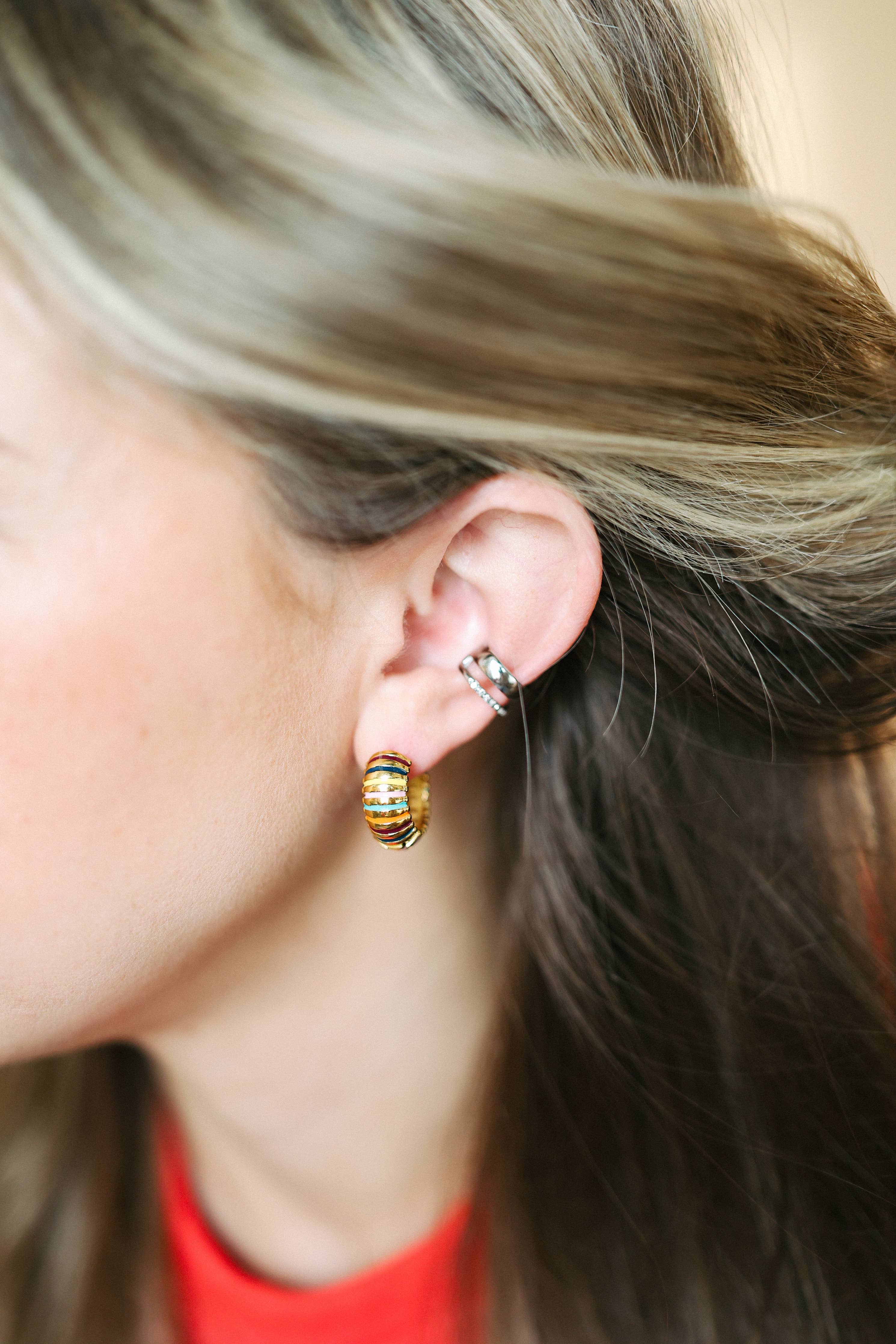 colorful hoop earrings
waterproof hoop earrings
chunky gold hoop earrings
striped hoop earrings
enamel hoop earrings
tarnish resistant earrings
hypoallergenic hoop earrings
statement hoop earrings
everyday gold hoops
pool safe earrings
beach safe jewelry
mom friendly jewelry
gold plated stainless steel earrings
west of may jewelry
béljoy earrings