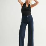 navy denim wide leg pant