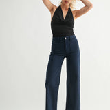 navy denim wide leg pant