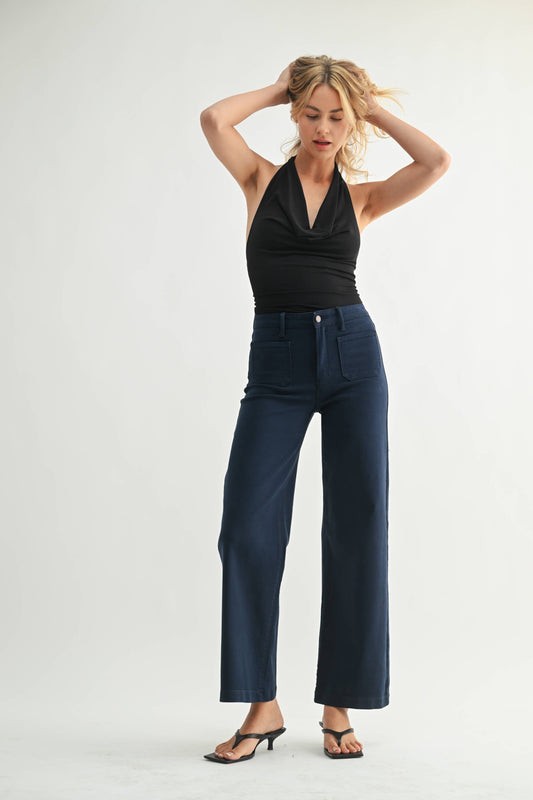 navy denim wide leg pant