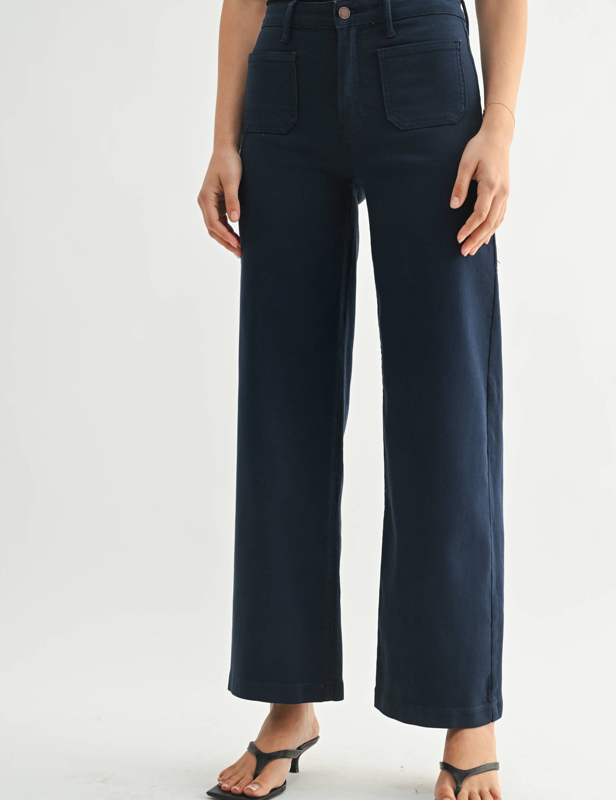 navy blue patch pocket wide leg jeans