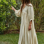 cream maxi dress, oversized maxi dress, boho maxi dress, long sleeve flowy dress, neutral fall dress, v neck maxi dress, relaxed fit dress with pockets, tencel rayon dress, cottagecore maxi dress, long sleeve cream dress