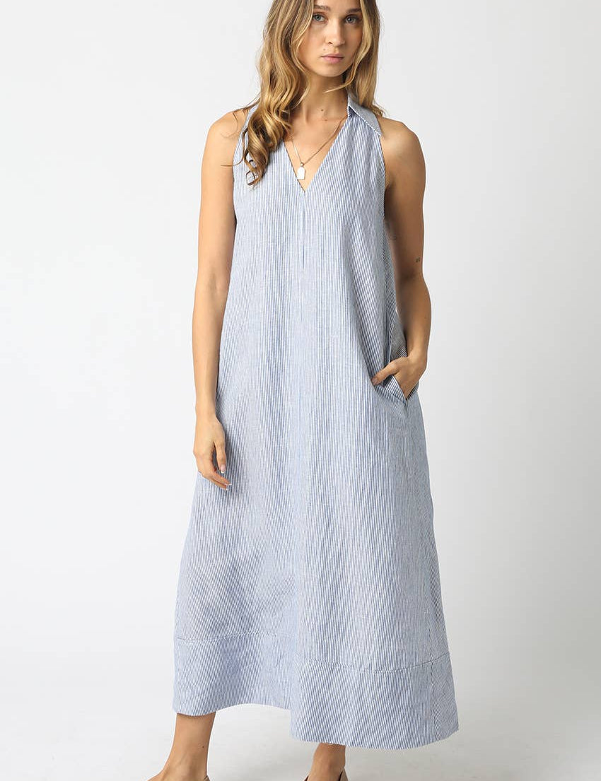 light blue linen maxi dress with v-neckline and side pockets
sleeveless 100% linen dress with relaxed a-line silhouette
coastal-inspired linen maxi dress in soft blue
lightweight linen summer dress with functional pockets
elevated casual linen dress for vacation and everyday wear
vacation dress
rich mom dress
high end linen dress
hamptons vacation dress
east coast vacation dress
flattering linen dress
flowy linen dress
linen dress for brunch
linen dress for baby shower
classy linen dress
old money linen 