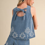 embroidered denim shorts
chambray embroidered shorts
high rise denim shorts
floral embroidered shorts
blue embroidered shorts
matching denim set
embroidered summer shorts
americana summer outfit
boutique denim shorts
lightweight chambray shorts
county fair outfit
southern summer style
women's embroidered shorts
casual summer bottoms
denim festival outfit